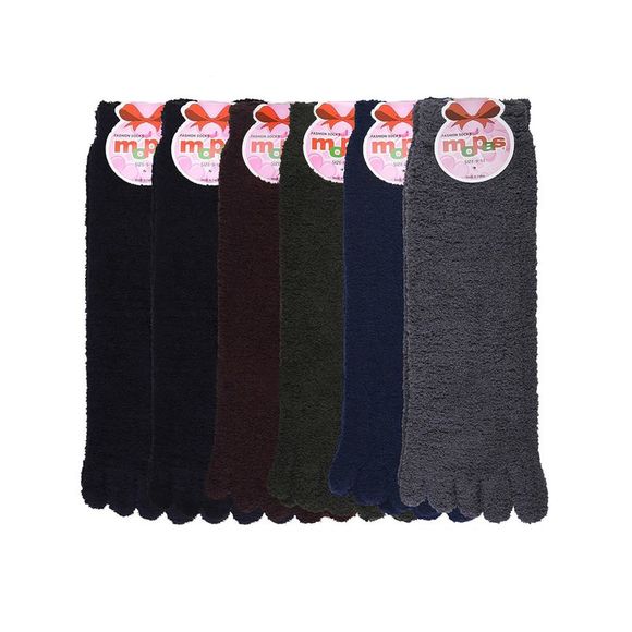 Ladies Dark Colors 6-Pack Fuzzy Knit Plush Toe Socks - Picture 1 of 3